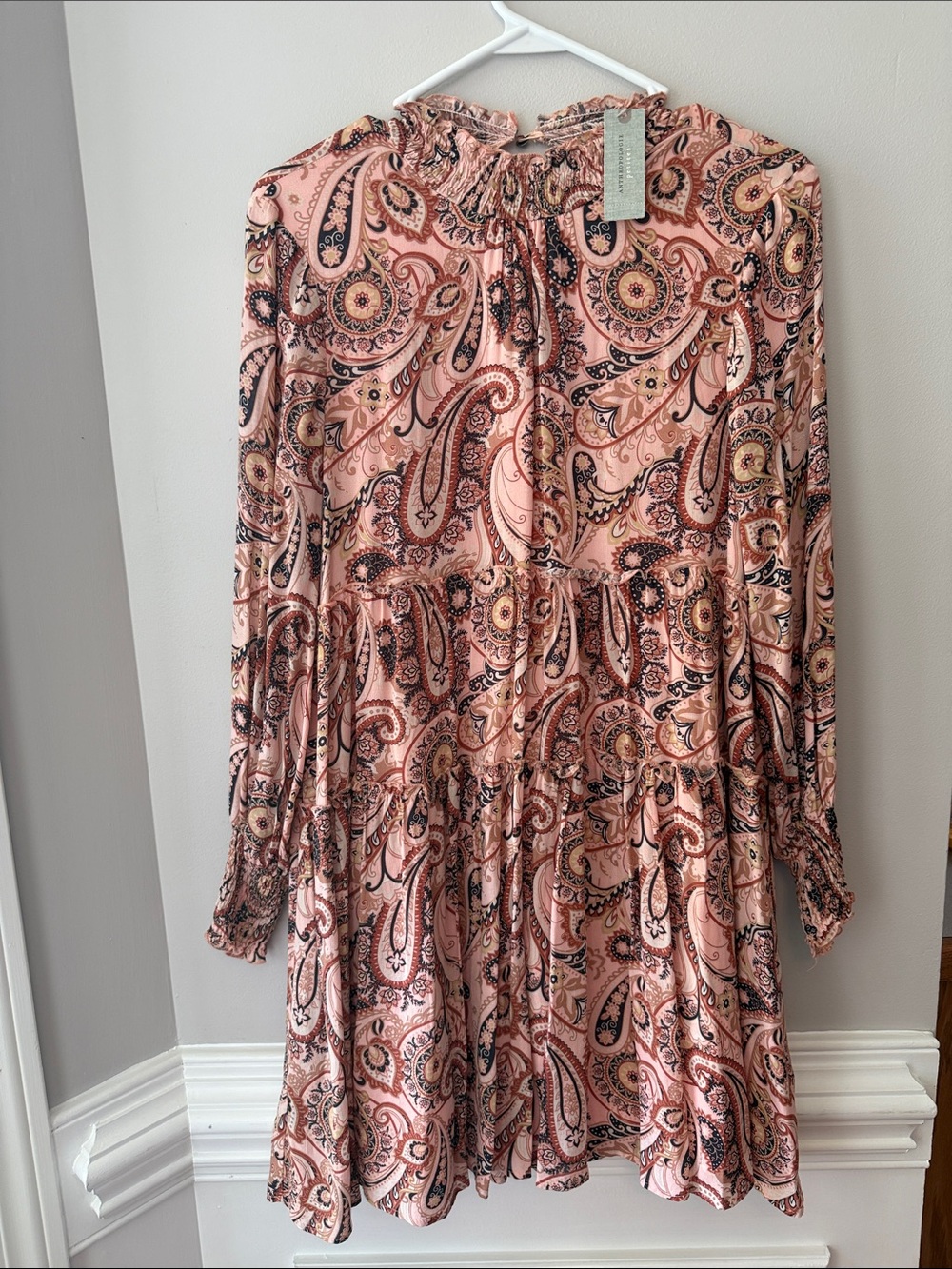 Anthropologie Pink Paisley Tiered Long-Sleeve Dress Size XS P